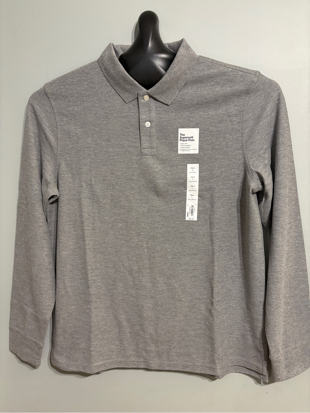 Sonoma Men's Long Sleeve Polo in Heather Gray